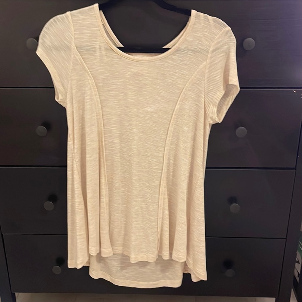 Knox Rose beige ,embroidered ,short sleeve blouse size small